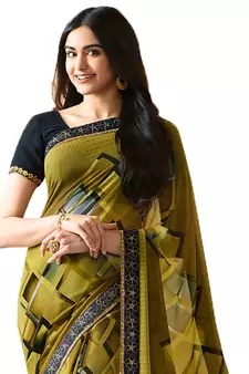Multicolor printed georgette  saree with blouse