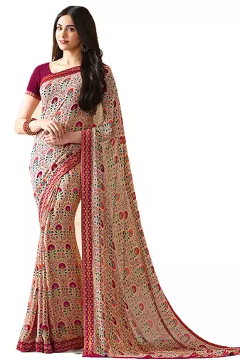Multicolor printed georgette  saree with blouse