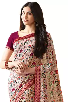 Multicolor printed georgette  saree with blouse