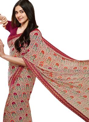 Multicolor printed georgette  saree with blouse 4
