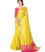 Yellow woven jacquard saree with blouse