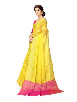 Yellow woven jacquard saree with blouse 2