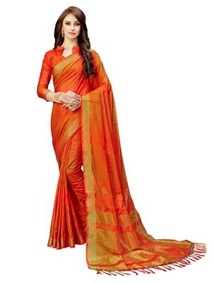 Orange woven banarasi saree with blouse 1
