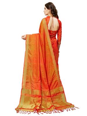 Orange woven banarasi saree with blouse 2