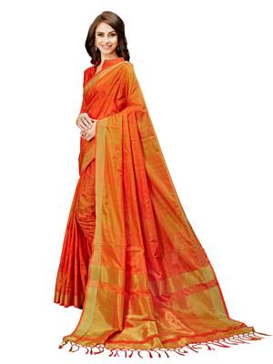Orange woven banarasi saree with blouse 3