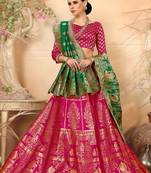 Pink woven silk semi stitched lehenga with dupatta