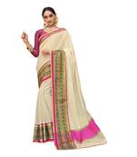 Off white woven cotton silk saree with blouse