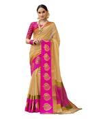 Beige  woven cotton silk saree with blouse