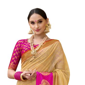 Beige  woven cotton silk saree with blouse 2
