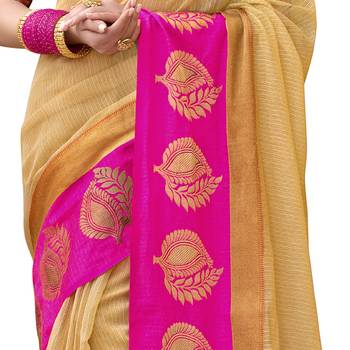 Beige  woven cotton silk saree with blouse 3