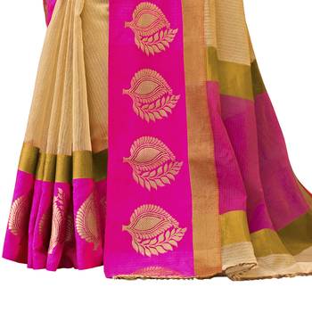 Beige  woven cotton silk saree with blouse 4