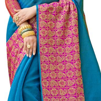 Blue woven cotton silk saree with blouse 3