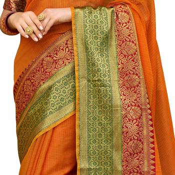 Orange woven cotton silk saree with blouse 3