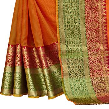 Orange woven cotton silk saree with blouse 4