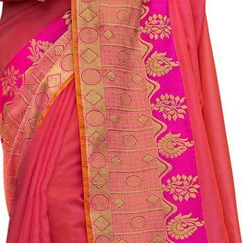 Pink woven cotton silk saree with blouse 3