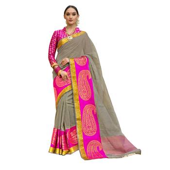 Grey woven cotton silk saree with blouse 1