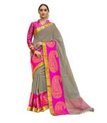 Grey woven cotton silk saree with blouse
