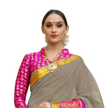 Grey woven cotton silk saree with blouse 2