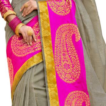 Grey woven cotton silk saree with blouse 3