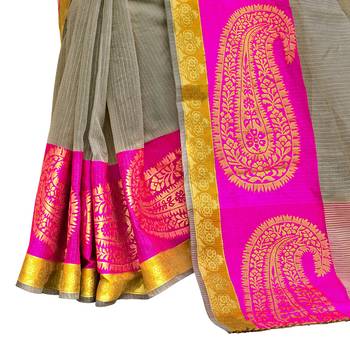 Grey woven cotton silk saree with blouse 4