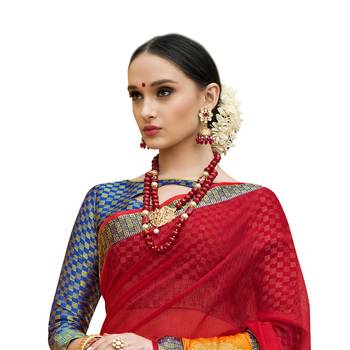 Red woven cotton silk saree with blouse 2