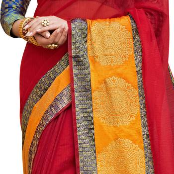 Red woven cotton silk saree with blouse 3