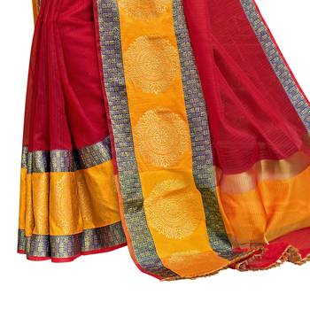 Red woven cotton silk saree with blouse 4