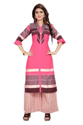 Pink Rayon Party Wear Stitched Kurti Set 1