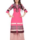 Pink Rayon Party Wear Stitched Kurti Set