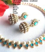 Sea Blue Pearl Gota Necklace Set