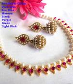 Dark pink pearl necklace set