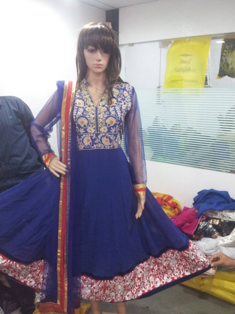 Nargis fakhri in blue georgette anarkali suit