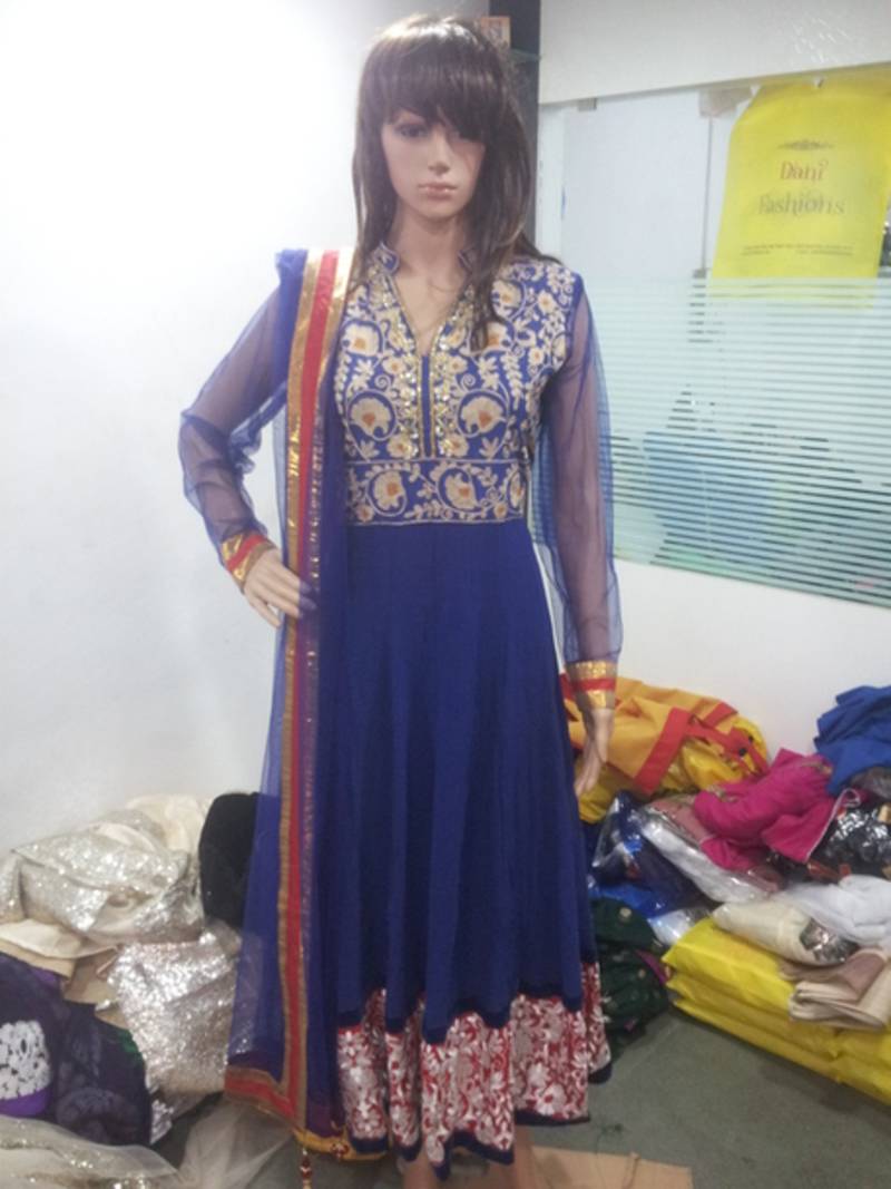 Nargis fakhri in blue georgette anarkali suit