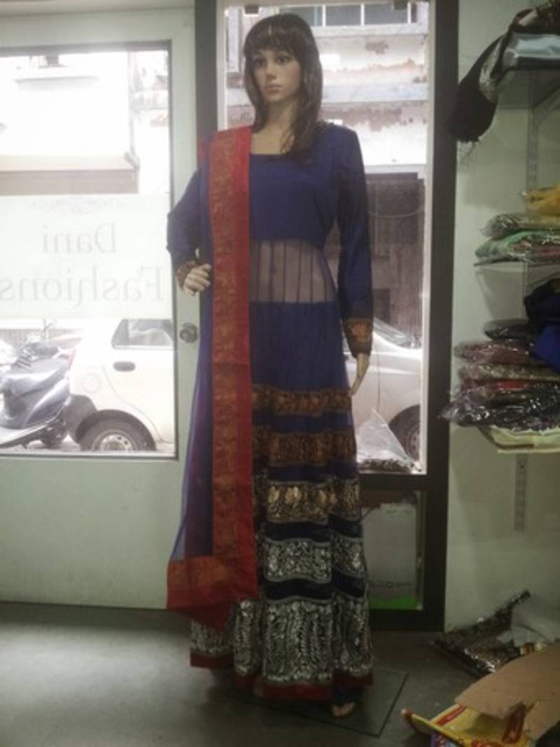 Shilpa shetty styles blue floor length anarkali suit Dani