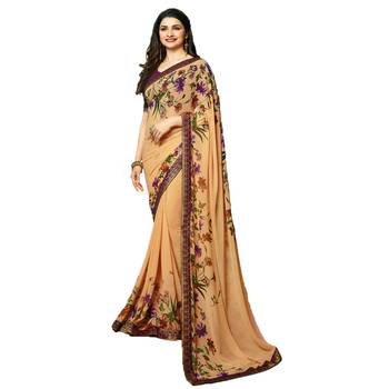 Beige printed georgette saree with blouse 1