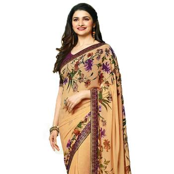 Beige printed georgette saree with blouse 2