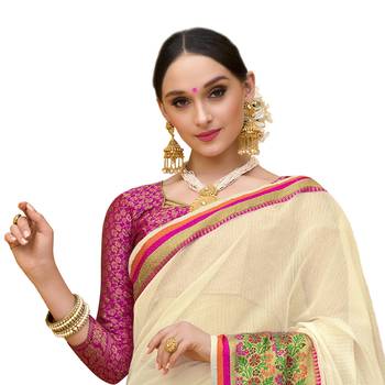 Off white woven cotton silk saree with blouse 2