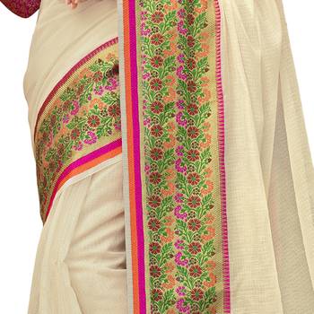 Off white woven cotton silk saree with blouse 3