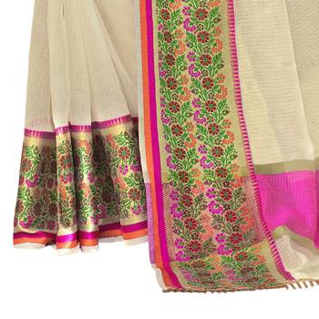 Off white woven cotton silk saree with blouse 4