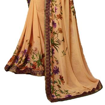 Beige printed georgette saree with blouse 4