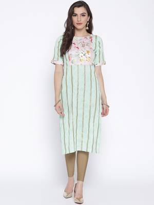 Sky-blue printed crepe kurta 1
