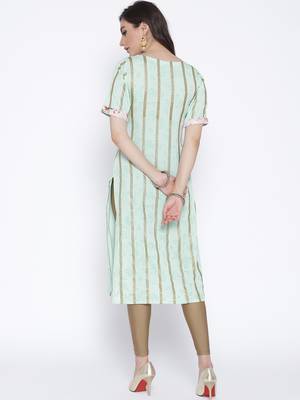 Sky-blue printed crepe kurta 2