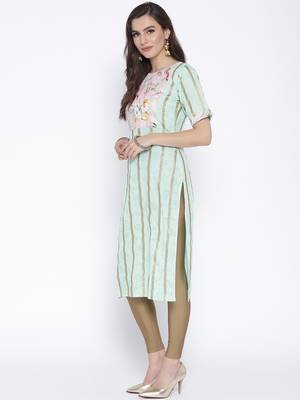 Sky-blue printed crepe kurta 4