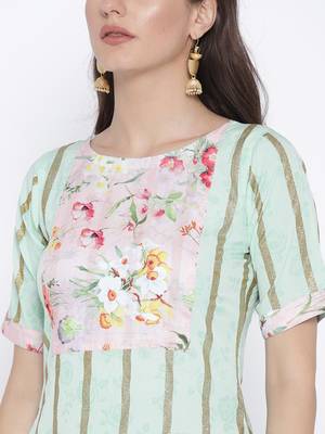 Sky-blue printed crepe kurta 5