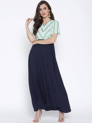 Blue printed crepe kurta 1