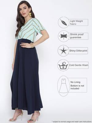 Blue printed crepe kurta 3