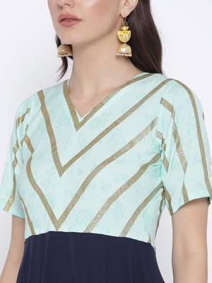 Blue printed crepe kurta 5