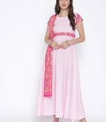 Pink printed crepe kurta