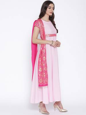Pink printed polyester kurta 4