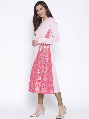 Turquoise printed crepe kurta 4